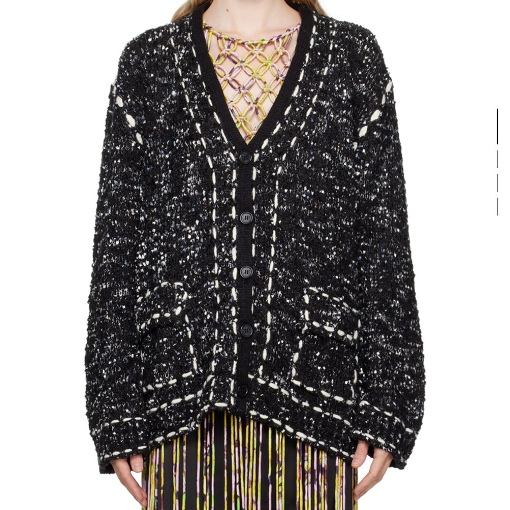 OPEN YY TWEED STITCH TWEED CARDIGAN COAT